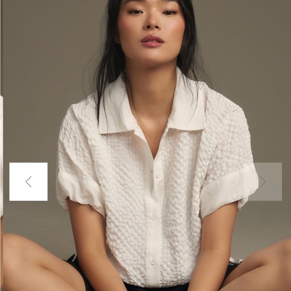 Self Contrast white bubble fabric pullover top. Button front. Size S - Picture 3 of 15